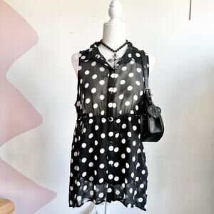 Black Sheer Polka Dot‎ Blouse, Vintage-Inspired, French Girl, Large, Soft Grunge